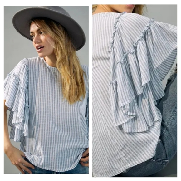 Anthropologie Tops - Anthropologie Pilcro Sybil Ruffle Teir Sleeve Blouse